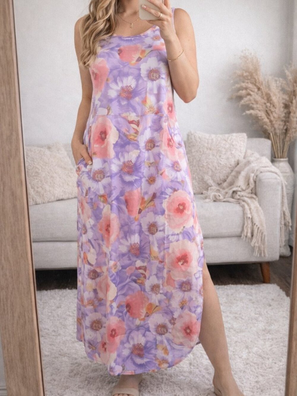 Zenana Floral Sleeveless Stretch Dress Viscose Casual Summer